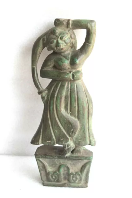 Vecchia Statua Vintage In Legno Intagliato A Mano Danzante Donna Decorativa...