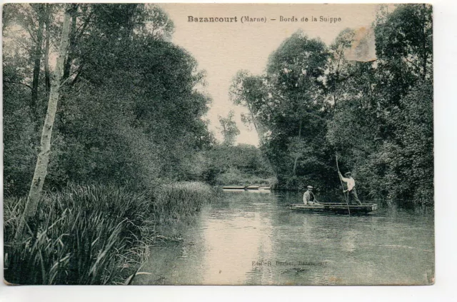 BAZANCOURT - Marne - CPA 51 - Bords de la Suippe - ballade en barque