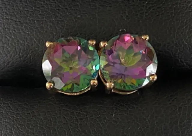 SUPERB LARGE ish 5 CARAT STONE WEIGHT 9CT yellow gold mystic topaz stud earrings