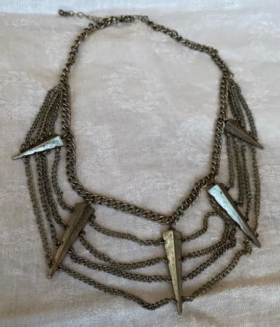 Topshop statement necklace silver metal chain collar spike goth punk rave boho