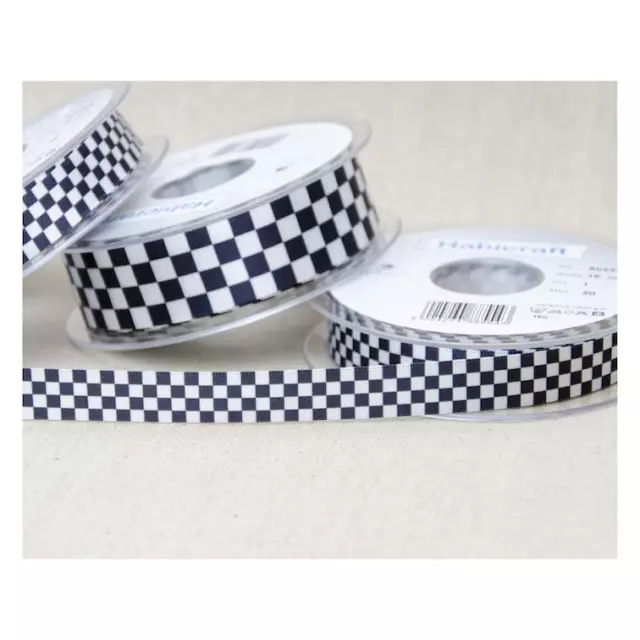 Chequered Flag Ribbon Black and White Check by Berisfords UK