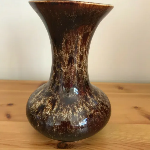 Fosters Pottery West Country Honeycomb Mottled Brown Drip Glazed Vase 14 Cm