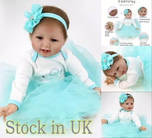 22'' Reborn Baby Dolls Girl Handmade Vinyl Silicone Lifelike Newborn Doll Gift