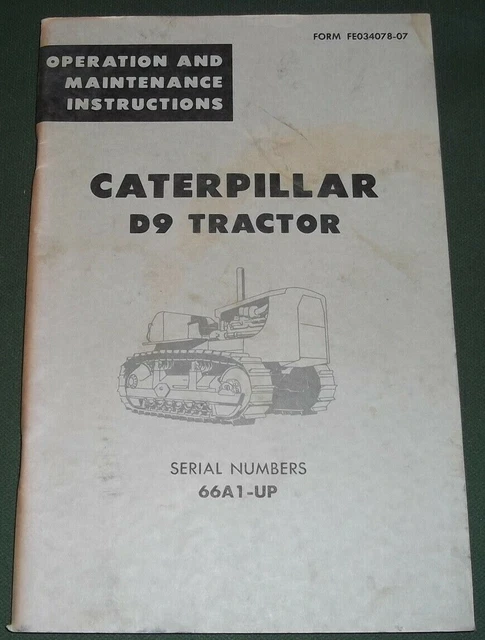 Gatto CATERPILLAR D9 Cingolato Trattore Dozer Operazione E Cura Manuale Libro