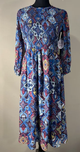 Harlow & Rose Dress Women’s Size Large Smocked Modest Prairie Boho Peasant