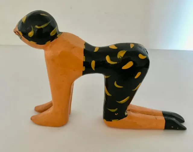 Yoga Cow Pose, sculpture hand carved wood, painted Haitian folk art