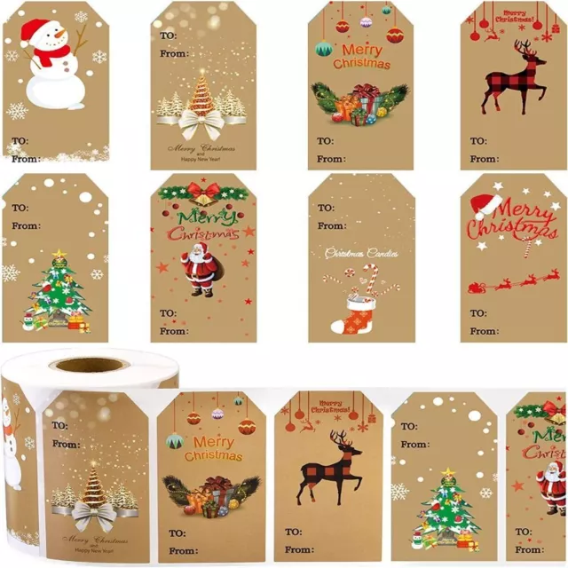 Xmas Presents Christmas Stickers Kraft Color Sticker Roll  Gift Packaging