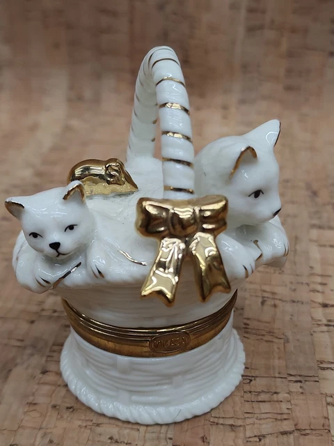 Mikasa Kittens in A Basket Trinket Box Gold Gilt Fine Porcelain Cats FK001 411