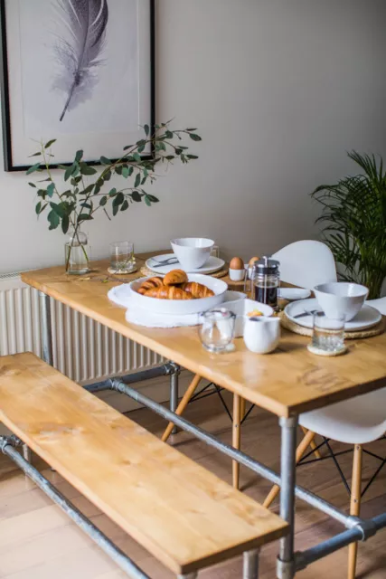 Reclaimed Scaffold Board Table With Steel Legs