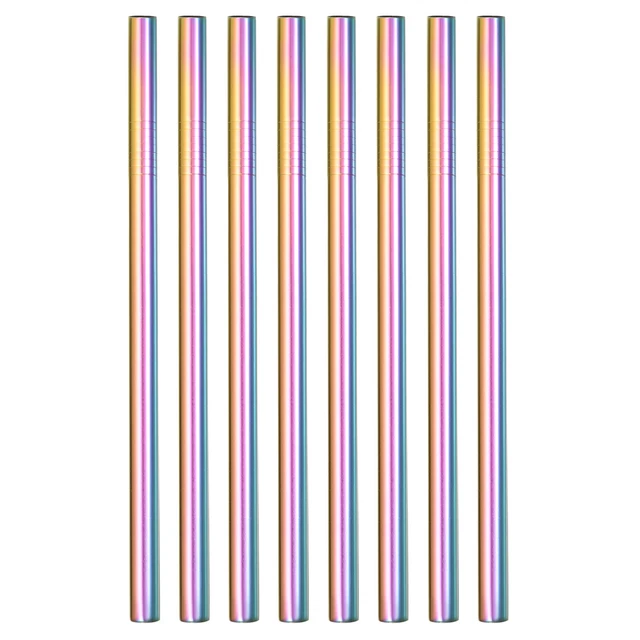 8Pcs 8.46" Long Stainless Steel Straight Straws for Travel Mugs(Rainbow)