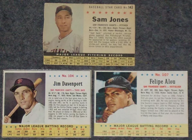 1961 - 1963 Post Cereal / Jello San Francisco Giants Lot #8