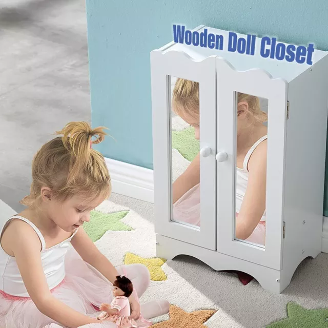 Wooden Doll Closet 18 Inch Dolls Wardrobe Furniture With 6 Doll Clothes Hangers 3