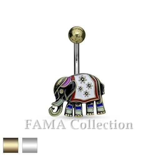 FAMA Elephant with Enamel Coloured & Antique Plated Surgical Steel Belly Ring