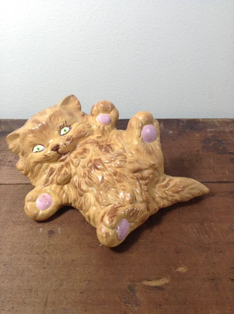 Vintage 70's Hand Painted Ceramic Brown Cat Kitten Kitty Feline Statue Figurine