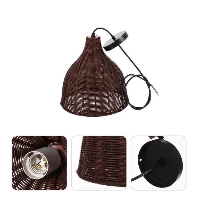 Lot De 2 Abat-jour En Rotin Tressé - 20,5 X 14 X 14 Cm, Couleur Kaki - Pour Culot E14/E27, Déco Naturelle Salon/chambre - 7