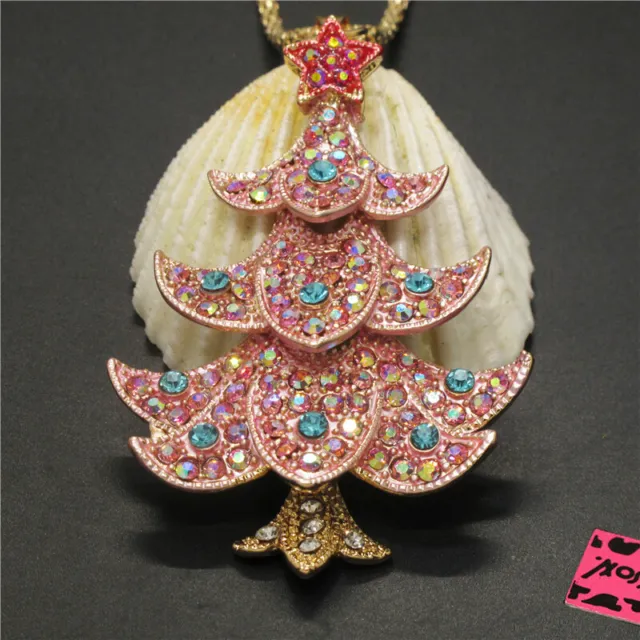 New Pink Star Bling Christmas Tree Crystal Fashion Lady Pendant Women Necklace