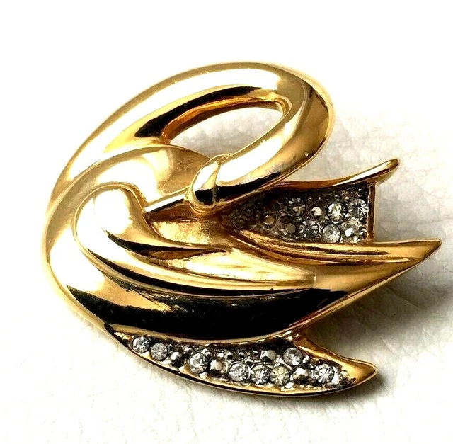 Broche Cygne Métal Doré - Décorée D'une Pierre Opale Et De Strass - Neuf Sans Emballage
