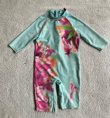 Ted Baker Baby Girl Swimming Costume Green Pink Floral Swim Suit 18-24 Months