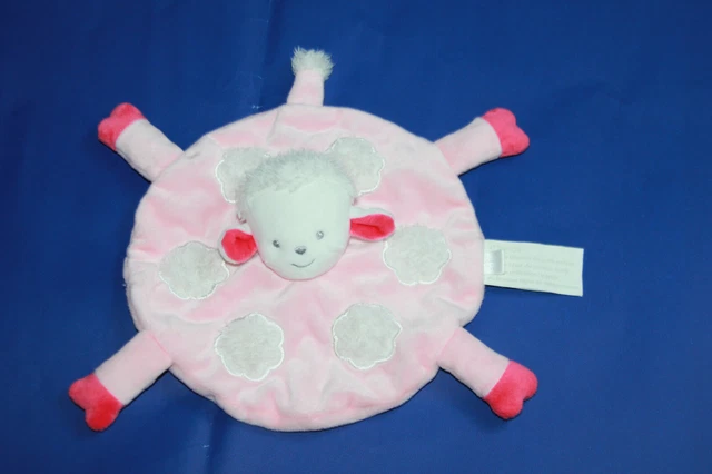 Doudou Brioche Mouton Plat Rond Blanc Rose Fushia Nuages Neuf