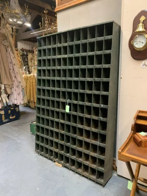 Very Large Vintage Green Industrial Steel Pigeon Hole Cabinet. (Great Wine Rack)