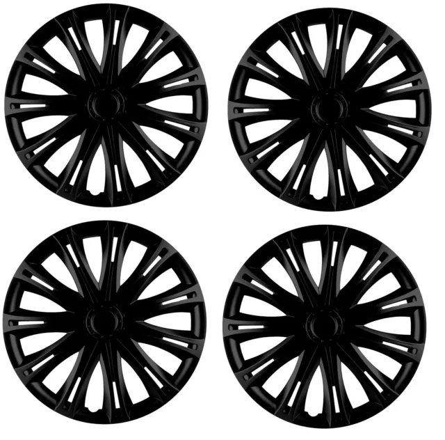 14" Black Multi-Spoke Wheel Trims Hub Caps Covers Protectors Set of 4 ABS