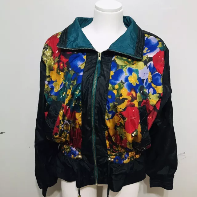 Vintage Sport River Edge Black Mosiac Print Windbreaker Jacket Women’s M