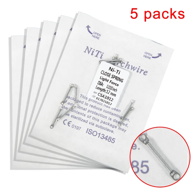 5 Pack Dental Orthodontic Close Coil Spring NiTi Alloy Medium Force 0.010" 12mm