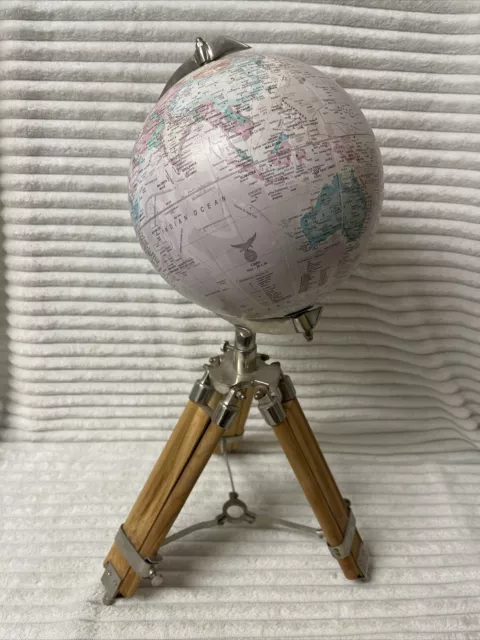 Antique Nautical Authentic Vintage World Globe Floor Tripod Stand D 20cm H 61cm