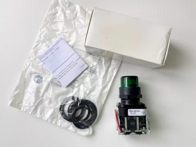 New! Allen Bradley 800H-QRT24G Ser F 30mm Pilot Light Push-to-Test Type Green