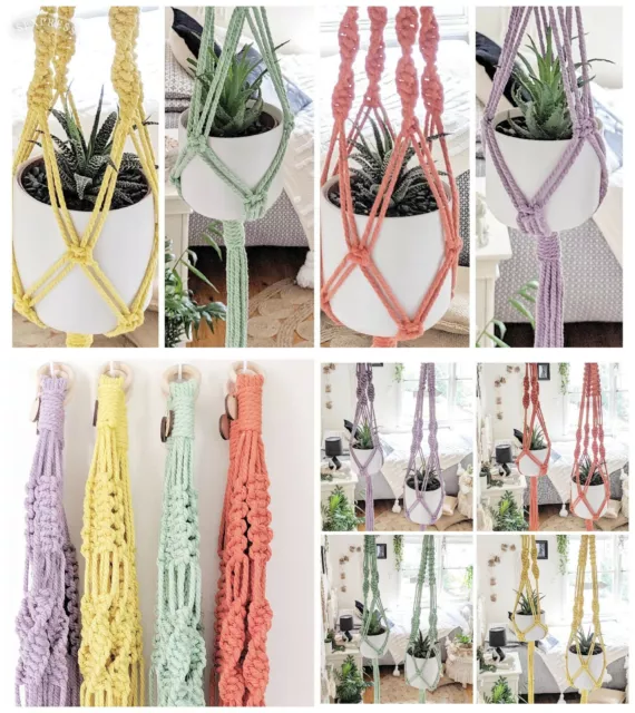 Macrame Plant Hangers - Pastel Colours - Small, Large or Duo