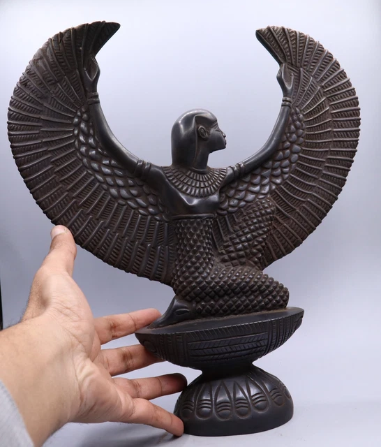 Egyptian Big Statue Isis Winged Antiques Goddess Egypt Carved Stone 14.in