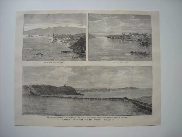 Gravure 1877. Evenements D’orient. Ibraïla, Vue Prise Du Pont. Ville De Matchin