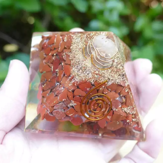 Pyramide d'orgone de jaspe rouge naturel - Pour le chakra de la terre -... 2