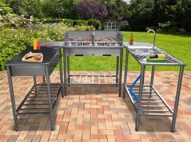 Outdoorküche Multifunktionswaschtisch Grilltisch Edelstahl Spülbecken Spüle