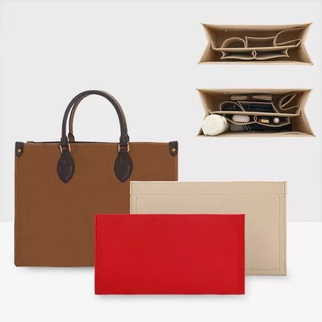 NEW Felt Bag Leather Sraps for LV OnTheGo Red & Beige Purse Organizer Insert