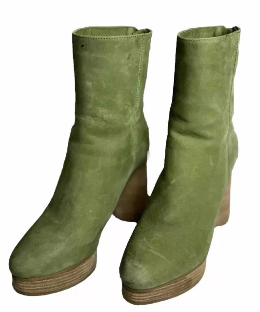 To Be Announced Collina Strada Green Suede Booties Cylinder Heels Sz 37 US 6.5 3