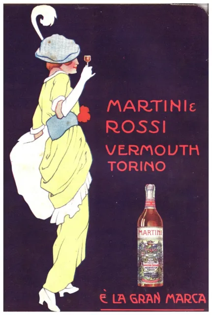 Pubblicita' 1915 Martini E Rossi Vino Vermouth Torino Liberty Drink Arte Style