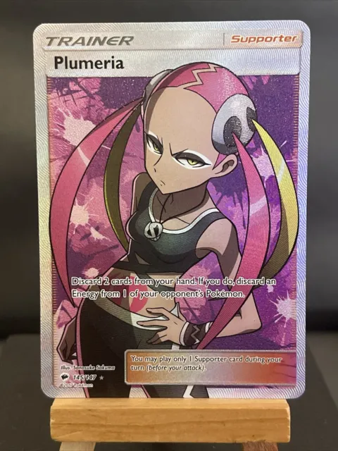 Pokémon Karte Plumeria 145/147 brennende Schatten volle Kunst Trainer leichtes Spielen