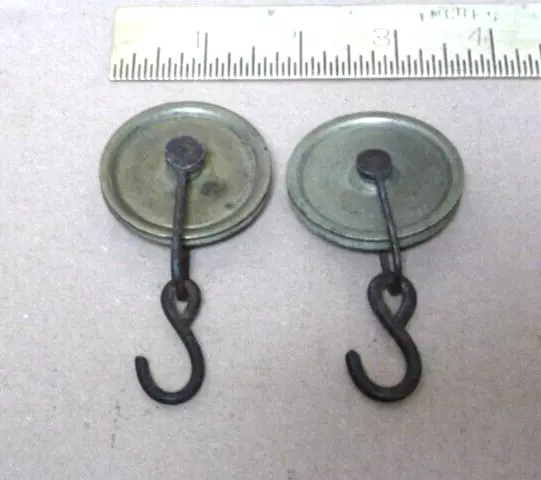 2 GOOD 19th CENTURY 8 DAY LONGCASE GUT LINE PULLEYS WITH HOOKS  (L2)