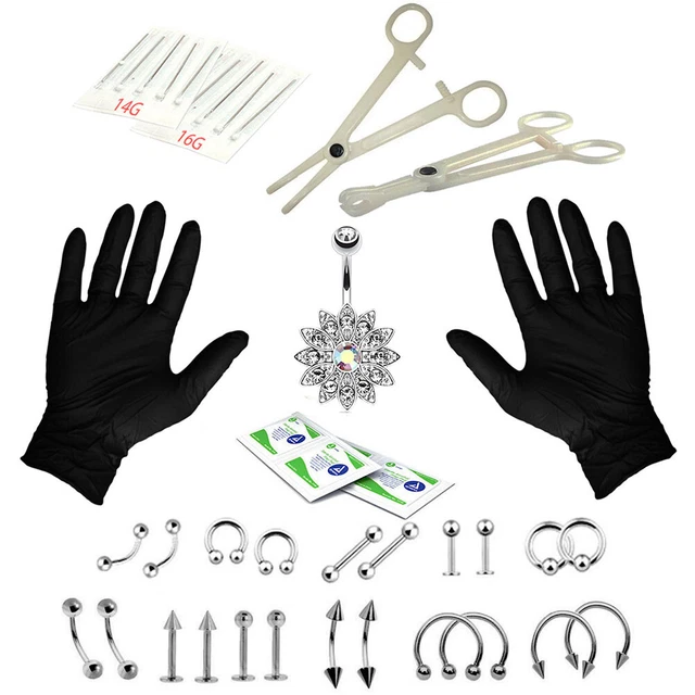 41PCS Professional Body Piercing Tool Kit Ear Nose Navel Nipple Needles Set SRSE