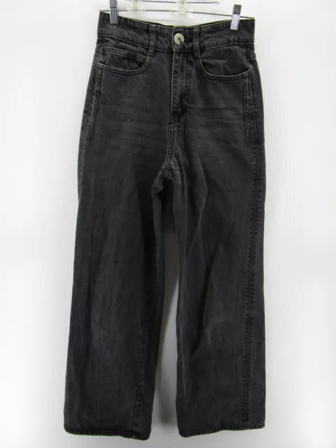ZARA Baggy Paperbag Jeans in Black High Waist Cropped Ankle
