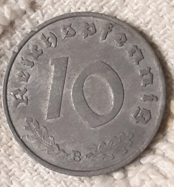 Vintage 1941 B ,  WW2 German 10 Reichspfennig , Dark WWII Era Circulated Coin