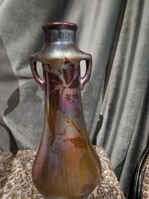 Vase Art Nouveau Signé Corseti – Décor Châtaignes Et Fleurs – Gris – Occasion