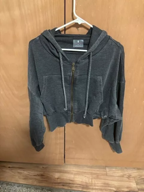 Free People FP Movement Radiant Oversize Crop Terry Hoodie Size M Black/Gray