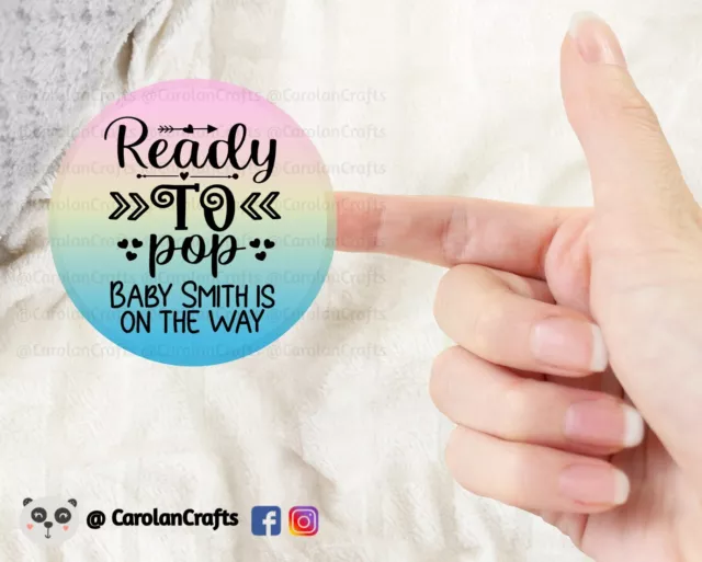 35 Ready to Pop Baby Shower Party NAME PERSONALISED Stickers 37mm 