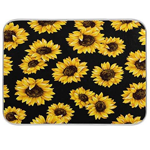 Sunflower Black Dish Drying Mat for Kitchen Absorbent Microfiber Drying Pad Dis