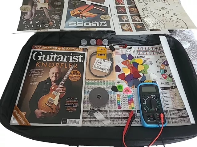 Guitar Gear Job Lot - Guitar Pedal Board Bag, Guitarist Magazine May 2024, Picks