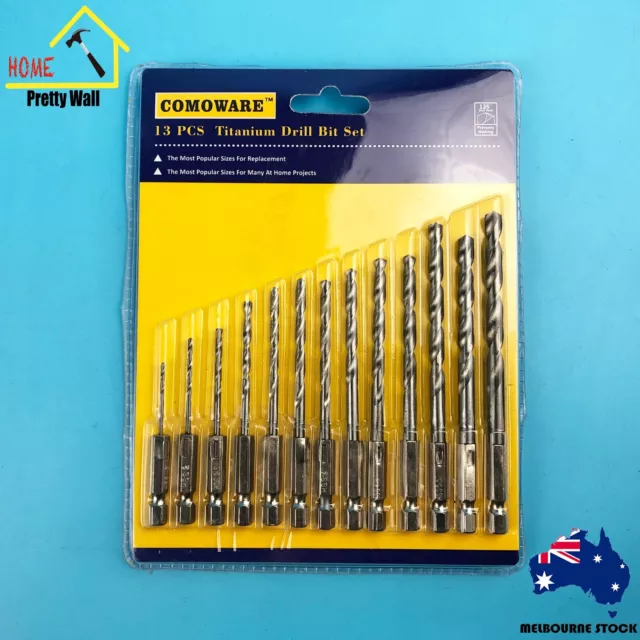 13pcs HSS Hex Shank Drill Bit Set METRIC Quick Change Titanium Coated 1/4" DIY