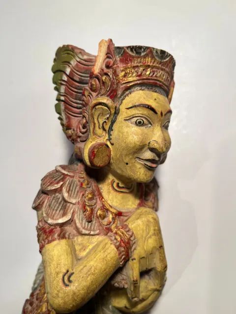 Antique Asian Merchant Buddha Hand Carved & Painted Artwork 12” Sculpture, 19th 3