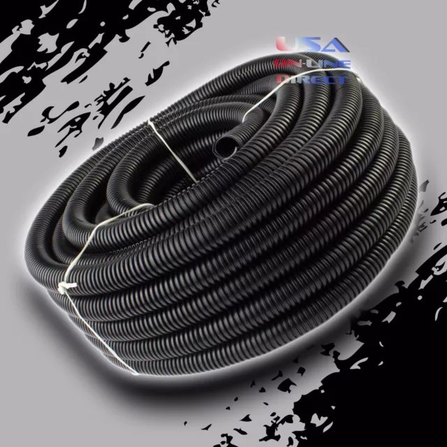 1/2" 100Ft  Marine Grade Conduit Car Home Tubing Split Wire Loom Black Sleeve US